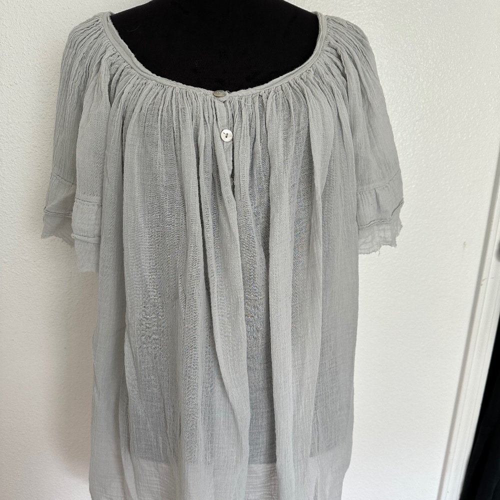 MADE IN ITALY SILK, LINEN SEMI-SHEER BLOUSE